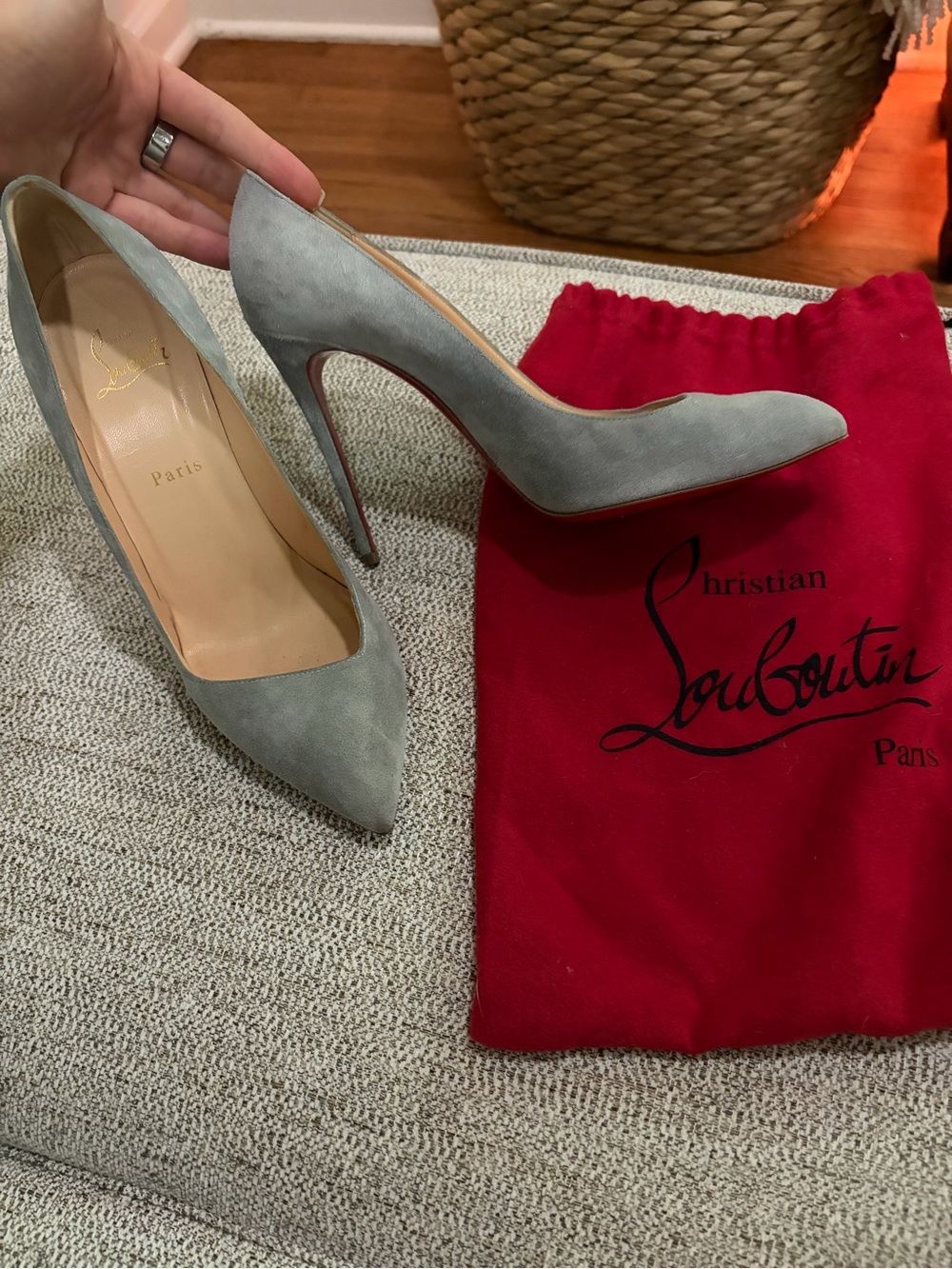 Christian Louboutin Grey Suede Pointed Toe Pumps - Picture 7 of 9